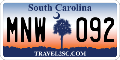 SC license plate MNW092