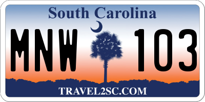 SC license plate MNW103