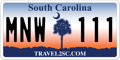 SC license plate MNW111