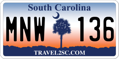 SC license plate MNW136