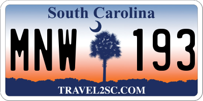SC license plate MNW193