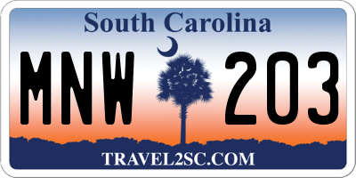 SC license plate MNW203