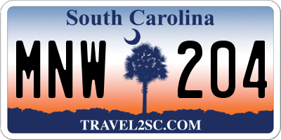 SC license plate MNW204