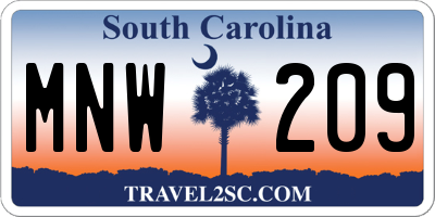 SC license plate MNW209