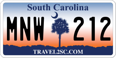 SC license plate MNW212