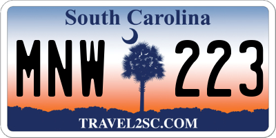 SC license plate MNW223