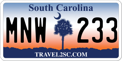 SC license plate MNW233