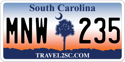 SC license plate MNW235