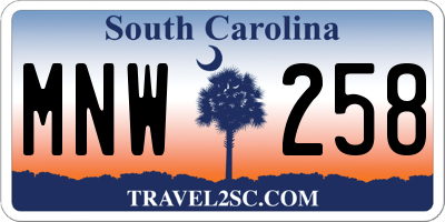 SC license plate MNW258