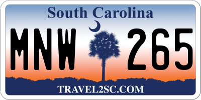SC license plate MNW265