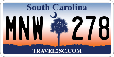SC license plate MNW278