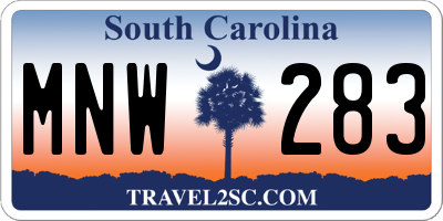 SC license plate MNW283