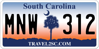 SC license plate MNW312