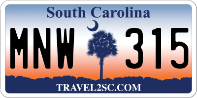 SC license plate MNW315