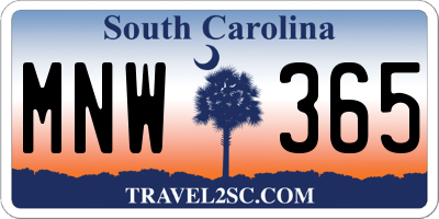 SC license plate MNW365