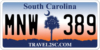 SC license plate MNW389