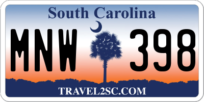 SC license plate MNW398