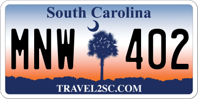 SC license plate MNW402