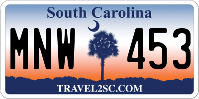 SC license plate MNW453