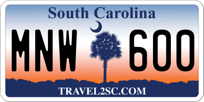 SC license plate MNW600