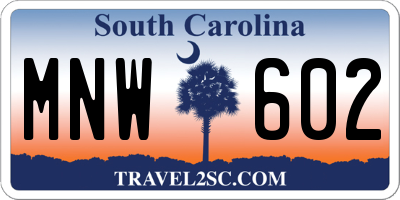 SC license plate MNW602