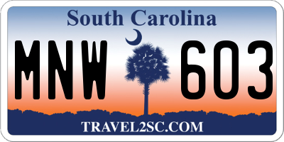 SC license plate MNW603
