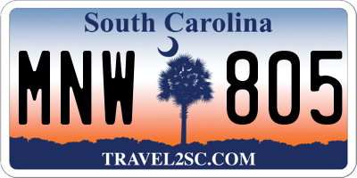SC license plate MNW805