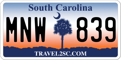 SC license plate MNW839