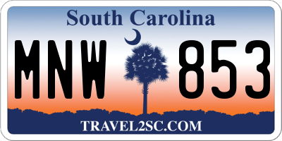SC license plate MNW853
