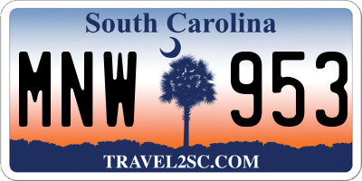 SC license plate MNW953