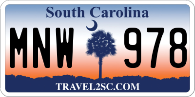 SC license plate MNW978