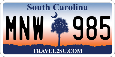 SC license plate MNW985