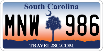 SC license plate MNW986