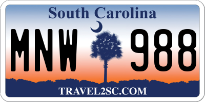 SC license plate MNW988