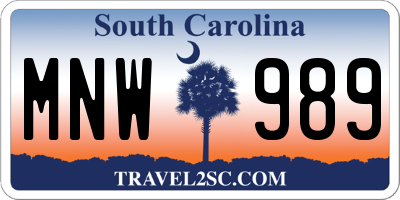 SC license plate MNW989