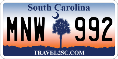SC license plate MNW992