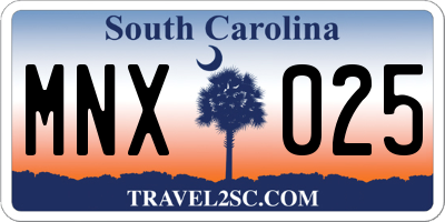 SC license plate MNX025