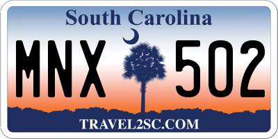 SC license plate MNX502