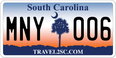 SC license plate MNY006