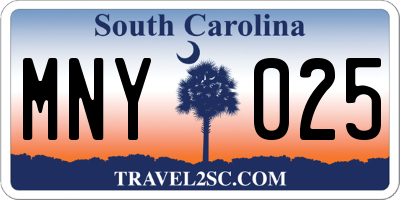 SC license plate MNY025
