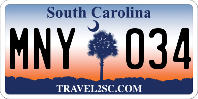 SC license plate MNY034