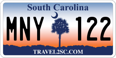 SC license plate MNY122