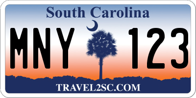 SC license plate MNY123