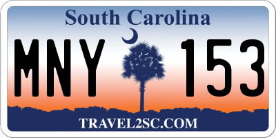 SC license plate MNY153
