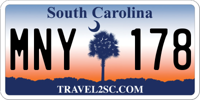 SC license plate MNY178