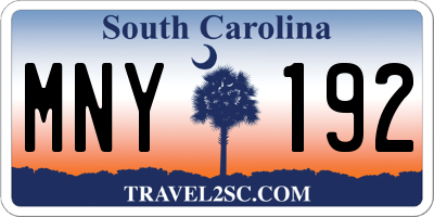 SC license plate MNY192