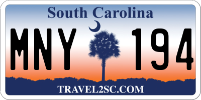 SC license plate MNY194