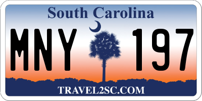 SC license plate MNY197