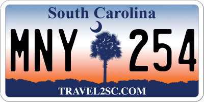 SC license plate MNY254