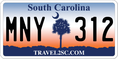 SC license plate MNY312